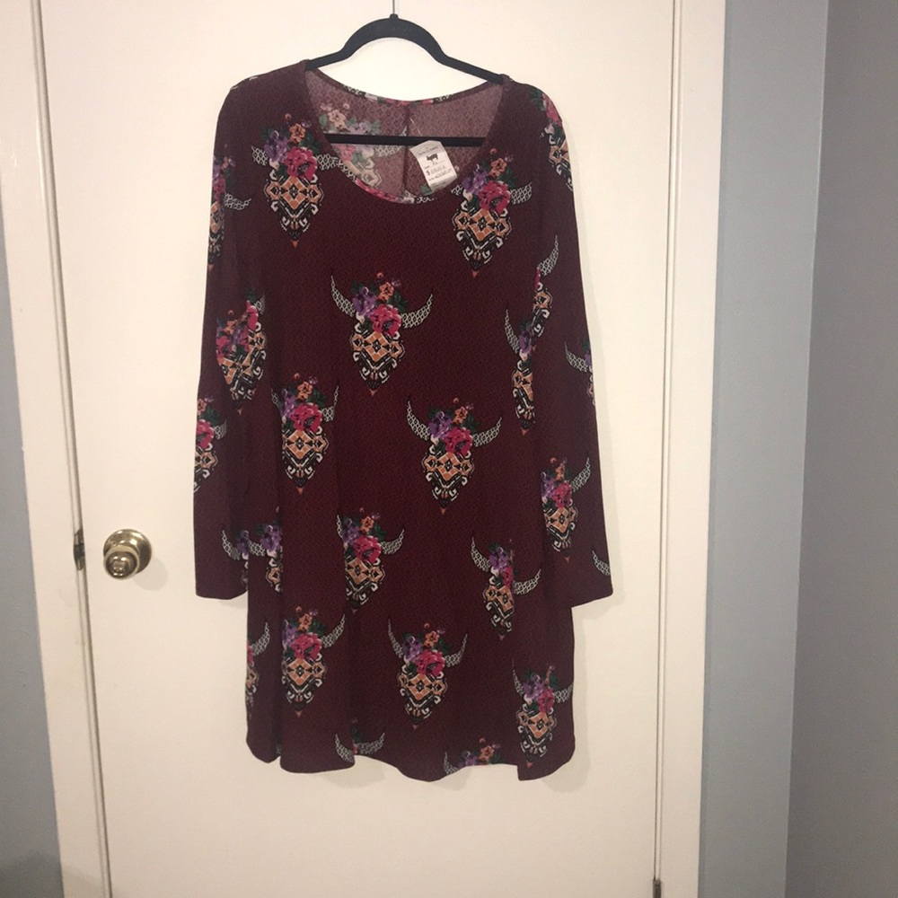 Floral bull skull dress with elbow patch